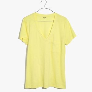 Madewell Lemon V-Neck Pocket Tee in Bright Yellow